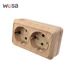 Wood Paint Wall Surface 2 Sockets Plugs EU Exterior Electrical Outlets With Ground Outdoor Power Socket Flame Retardant Plastic