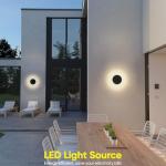 Aoceley LED Wall Light Indoor Outdoor Modern Sconce Black Modern Outdoor Wall Lights Aluminum Waterproof Black Wall Mount Lights LED Light Warm White 3000K (Round)