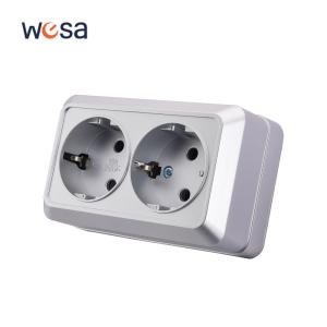 WESA Silvery Wall Surface 2 Sockets Plugs EU Exterior Electrical Outlets With Ground Outdoor Power Socket Flame Retardant Paint