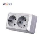 WESA Silvery Wall Surface 2 Sockets Plugs EU Exterior Electrical Outlets With Ground Outdoor Power Socket Flame Retardant Paint