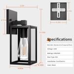 Outdoor Light Fixtures Wall Mount, Waterproof Front Porch Lights, Modern Exterior Lighting Fixtures with E26 Socket, Black Wall Sconces Lantern Lamp, Outside Lights for House, Garage, Patio (2 Pack）