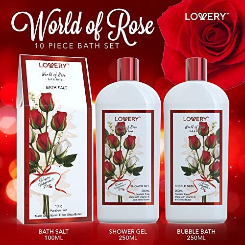 Valentines Spa Gift Basket for Her - Red Rose Bath & Body