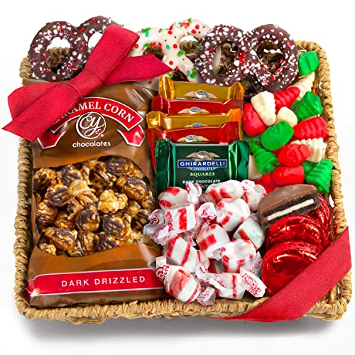 Holiday Classic Chocolate, Candy & Crunch Gift Basket with Handmade Chocolates