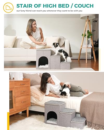 Portable Dog Steps with Storage Box, 3-Step