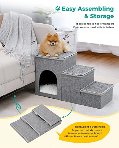 Portable Dog Steps with Storage Box, 3-Step