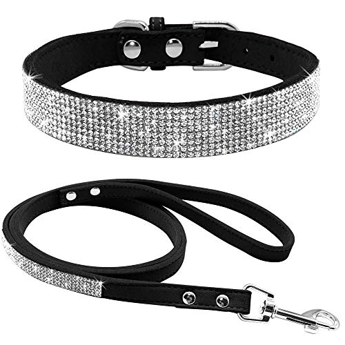 Haoyueer Bling Suede Dog Collar, Black, XS