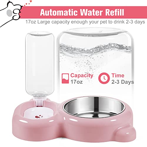 Pink Dog and Cat Bowls with Water Dispenser