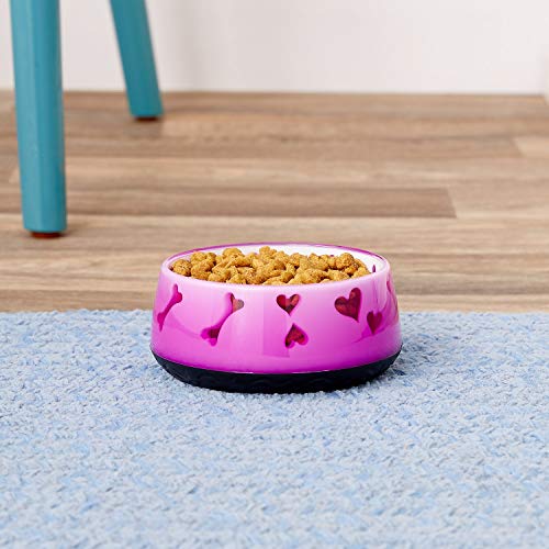 Pink Plastic Dog Bowl with Bone Pattern 10oz