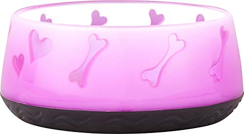 Pink Plastic Dog Bowl with Bone Pattern 10oz