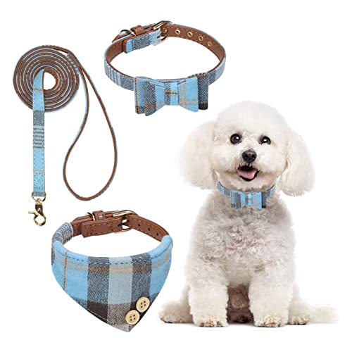 BINGPET Plaid Bow Tie Dog Collar and Leash Set