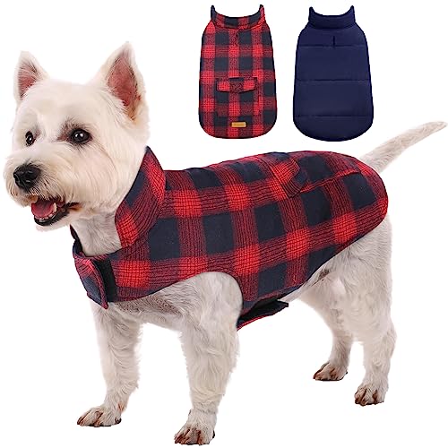 Kuoser Reversible Poodle Dog Winter Coat, Red