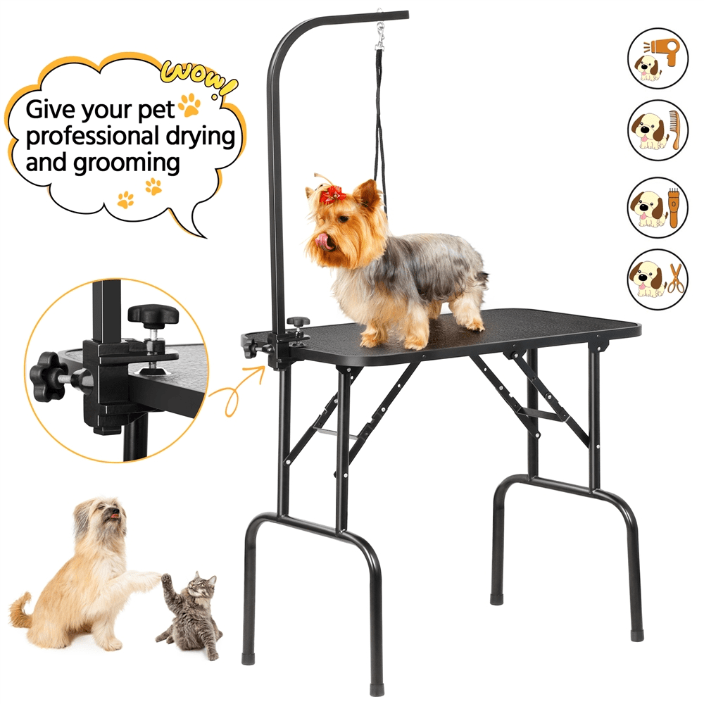 Adjustable Folding Poodle Grooming Table with Noose, Black