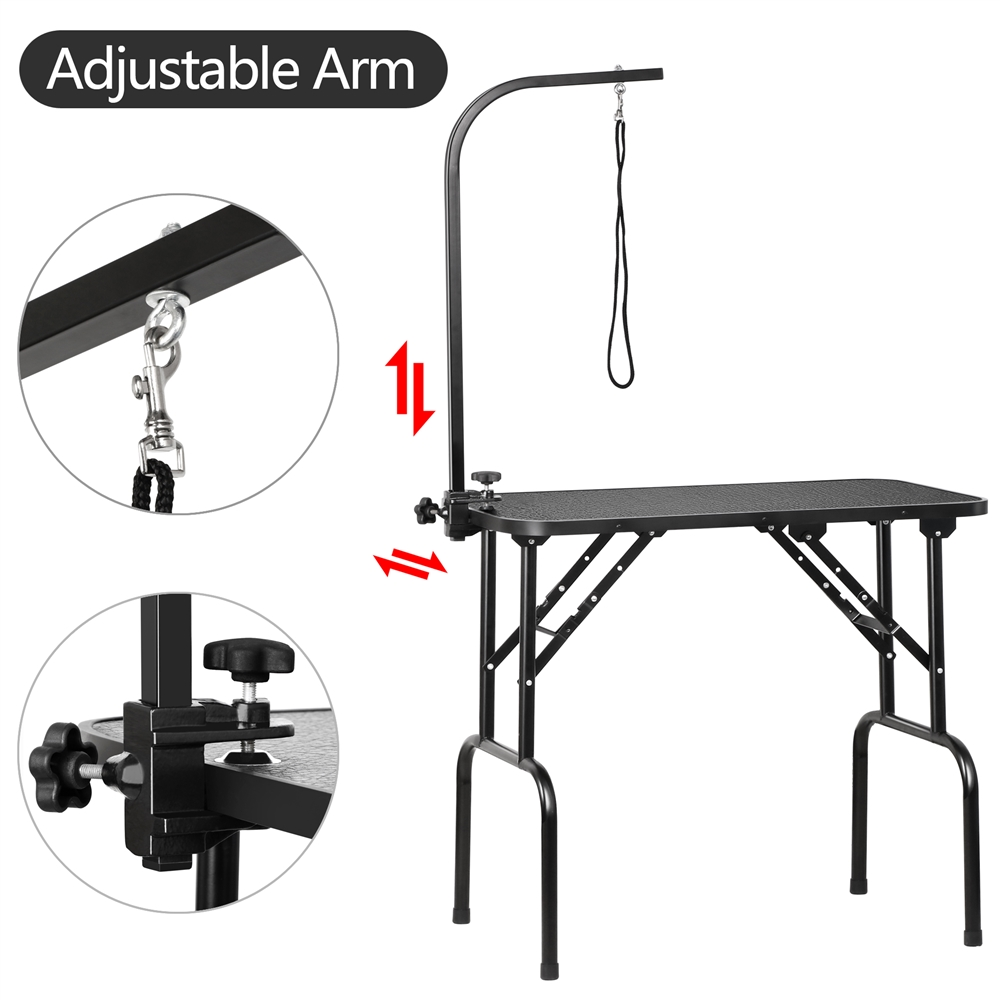 Adjustable Folding Poodle Grooming Table with Noose, Black