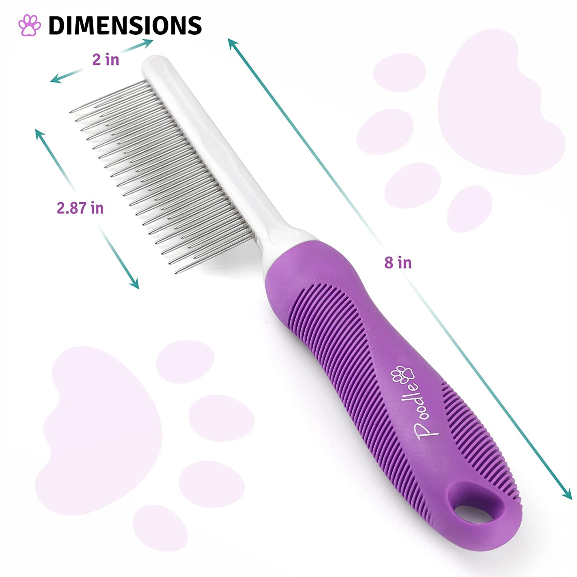 Poodle Pet Stainless Steel Detangler Comb, 2-in-1