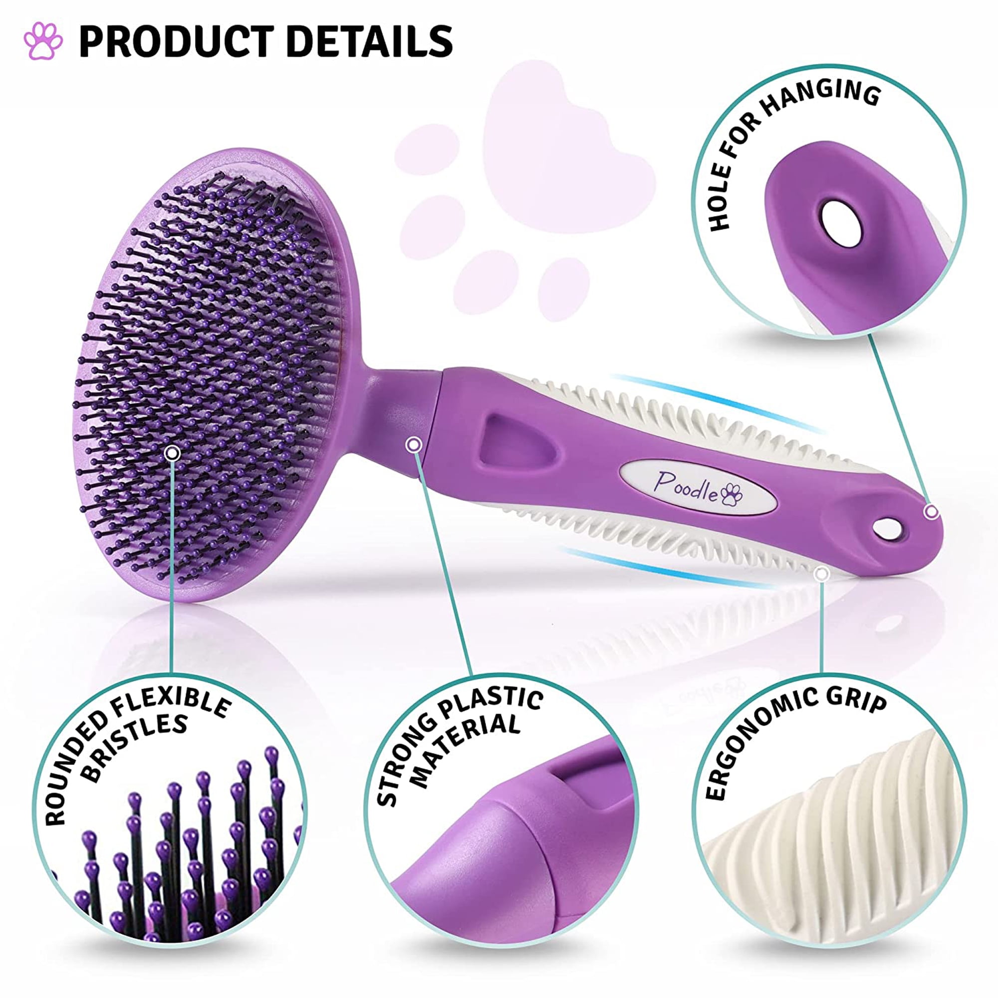 Poodle Pet Round Bristle Hair Brush: Dogs & Cats