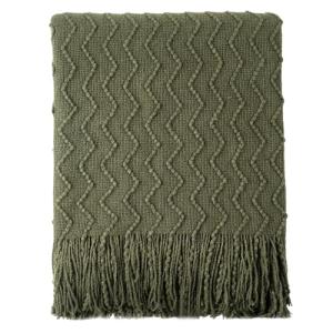 BATTILO HOME Olive Green Textured Knit Throw Blanket