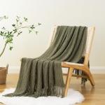 BATTILO HOME Olive Green Textured Knit Throw Blanket