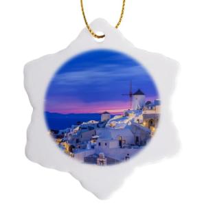 Greece Oia Sunset Snowflake Ornament