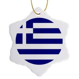 Greek Flag Snowflake Porcelain Ornament - 3 Inch