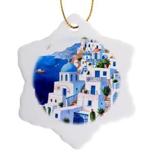 Santorini by the Sea Watercolor Ornament