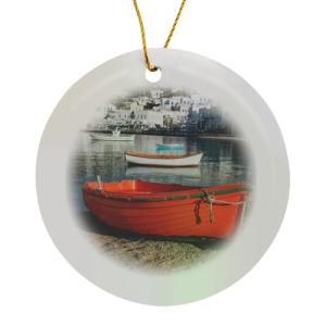 Mykonos Harbor Fishing Boats Porcelain Ornament