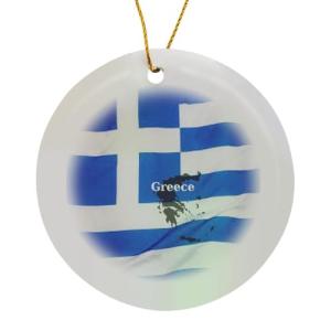 Greek Flag Circle Porcelain Ornament by 3dRose