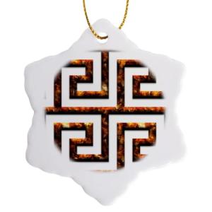 Orange Snowflake Ornament with Greek Key Design