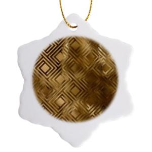 Gold Greek Key Snowflake Porcelain Ornament – 3 Inch
