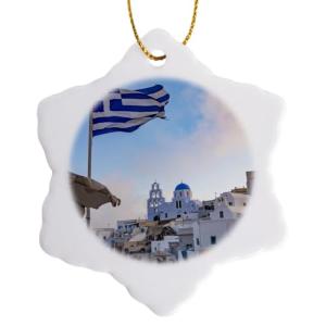 Greek Flag Fira Snowflake Porcelain Ornament