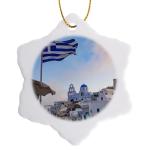 Greek Flag Fira Snowflake Porcelain Ornament