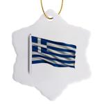 Greece Flag Snowflake Porcelain Ornament 3-Inch