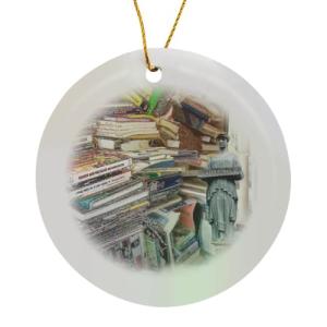 Greek Statue and Books Circle Porcelain Ornament