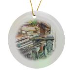 Greek Statue and Books Circle Porcelain Ornament