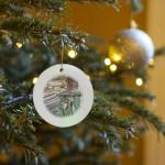 Greek Statue and Books Circle Porcelain Ornament