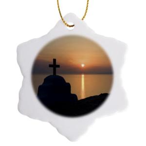 Mykonos Greek Orthodox Church Snowflake Ornament