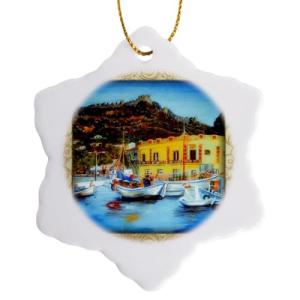 Greek Island Port Snowflake Ornament - 3 Inch