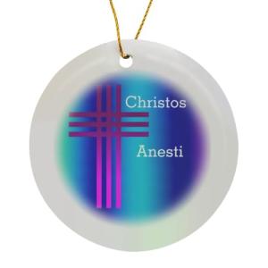 Happy Easter Greek Cross Porcelain Ornament