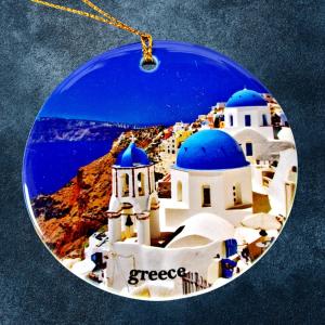 Santorini Porcelain Ornament - Greece Christmas Gift