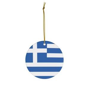 Greek Flag Christmas Ornament - Ceramic Circle Design