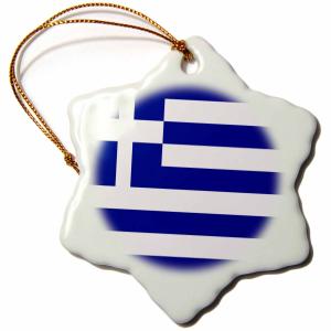 Greek Flag Snowflake Porcelain Ornament - 3 Inch