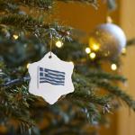 Greece Flag Snowflake Porcelain Ornament 3-Inch