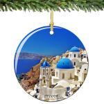 Santorini Porcelain Ornament - Greece Christmas Gift