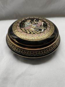 Greek Porcelain Trinket Box with Gold Accents
