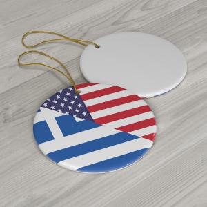 Greek American Flag Ceramic Christmas Ornaments
