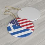 Greek American Flag Ceramic Christmas Ornaments