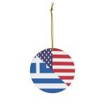 Greek American Flag Ceramic Christmas Ornaments