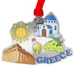 Greece Metal Christmas Ornament with 3D Symbols