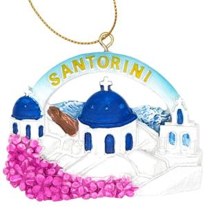 3D Santorini Blue Dome Church Christmas Ornament