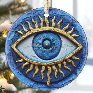 Greek Evil Eye Ceramic Christmas Ornaments - 3.5