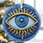 Greek Evil Eye Ceramic Christmas Ornaments - 3.5